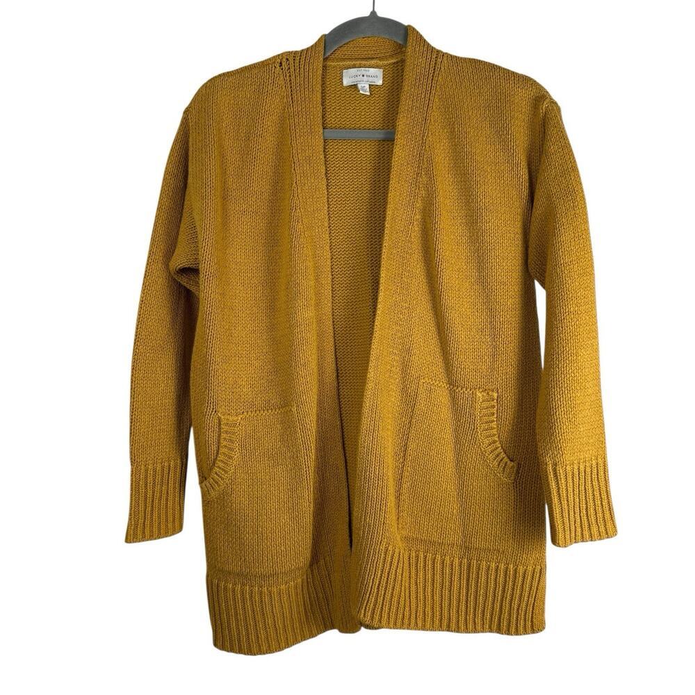 Lucky Brand Sweater Womens Small Gold Yellow Cardigan Open Front Long Sleeve - Picture 3 of 9